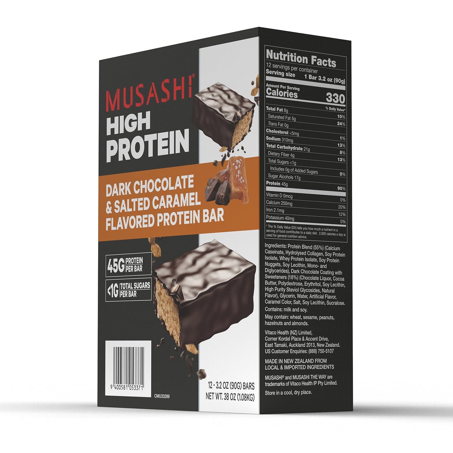 MUSASHI High Protein Bars, 12 Pack, 3.2 oz (90 g)
