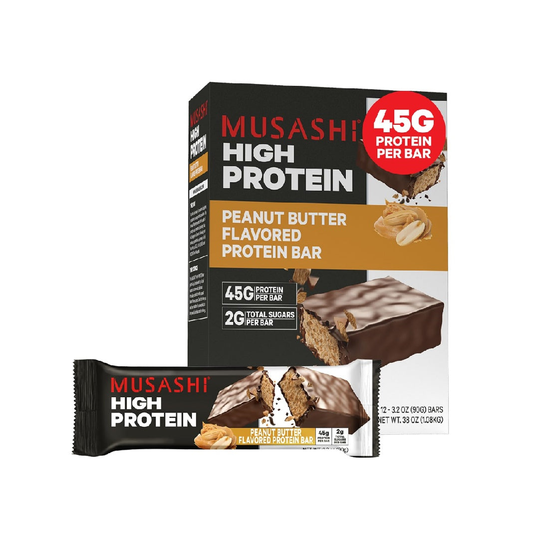 MUSASHI High Protein Bars, 12 Pack, 3.2 oz (90 g)