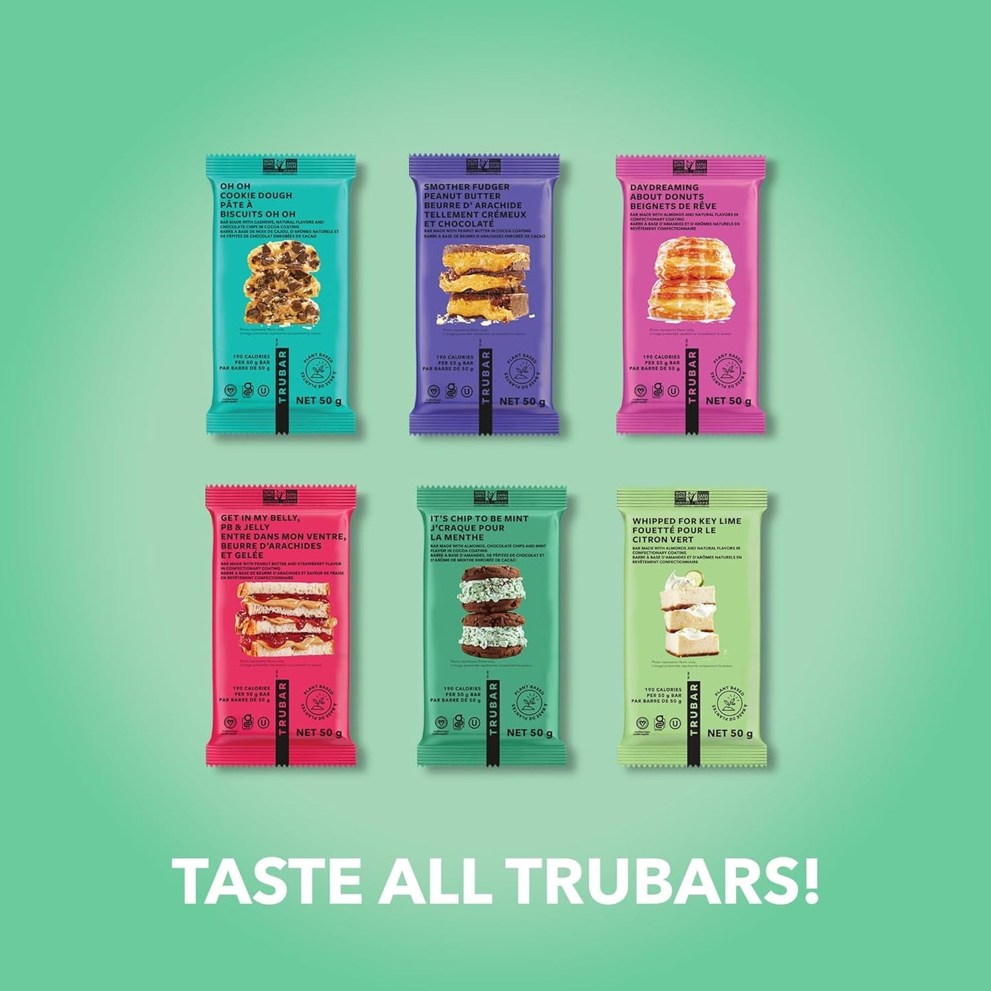 TRUBAR Vegan Protein Bars, Mint Chips, 12g Lean Protein, Healthy Snack Bars, 12 Count