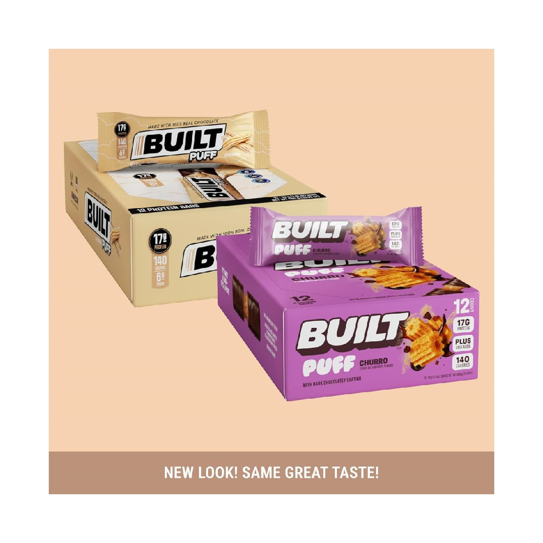 Built Bar, Puff Protein Bars, Strawberry Cream Puff, Collagen, Gluten-Free, 12 Bars