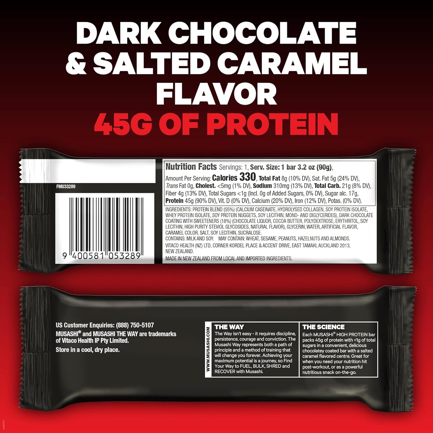 MUSASHI High Protein Bars, 12 Pack, 3.2 oz (90 g)