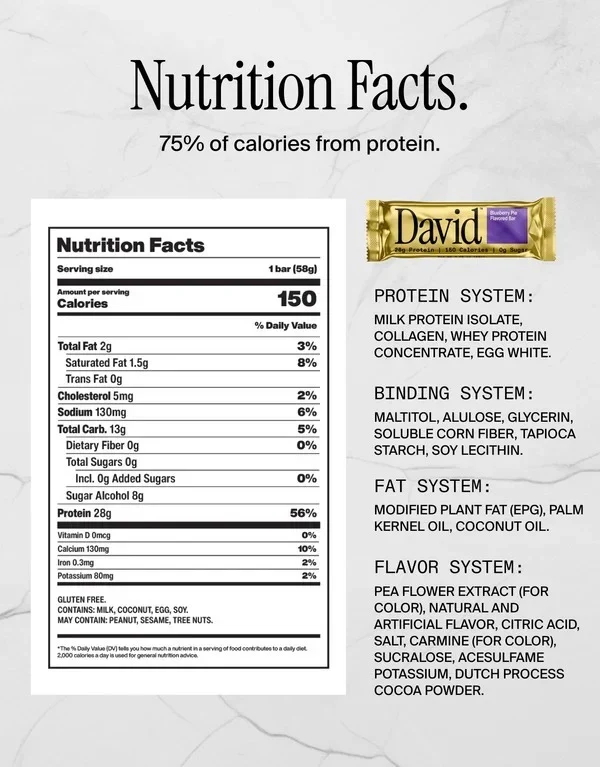 David Protein Bars (12 Bars) - Sugar-Free, High-Protein Snacks
