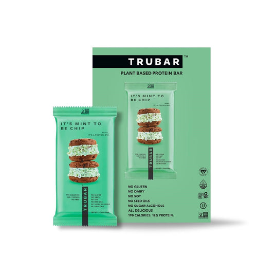 TRUBAR Vegan Protein Bars, Mint Chips, 12g Lean Protein, Healthy Snack Bars, 12 Count