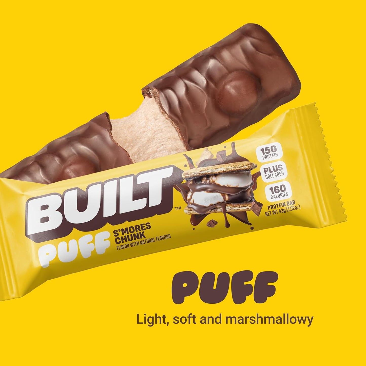 Built Bar, Puff Protein Bars, Strawberry Cream Puff, Collagen, Gluten-Free, 12 Bars